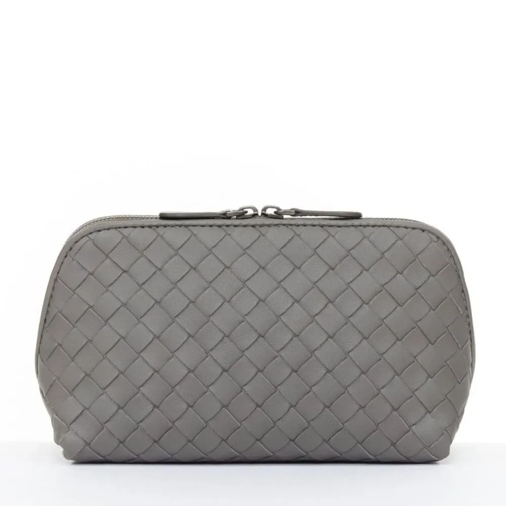 BOTTEGA VENETA Intrecciato leather grey travel vanity wash vanity cosmetic pouch